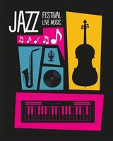 affiche du festival de jazz avec instruments et lettrage vecteur