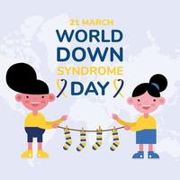 affiche de la campagne de la journée mondiale du sindrome avec des chaussettes pour enfants et couleurs suspendues vecteur