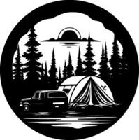 camping, noir et blanc vecteur illustration