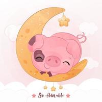 mignon petit cochon en illustration aquarelle vecteur