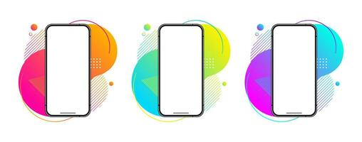 téléphone intelligent coloré liquide pente bannière maquette ensemble vecteur illustration