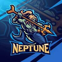 Neptune Dieu en portant une trident esport mascotte logo vecteur