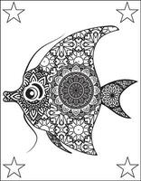 poisson mandala coloration pages. noir blanc main, poisson mandala vecteur