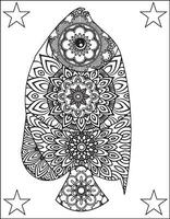 poisson mandala coloration pages. noir blanc main, poisson mandala vecteur