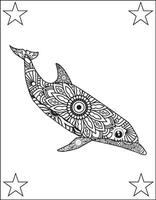 poisson mandala coloration pages. noir blanc main, poisson mandala vecteur