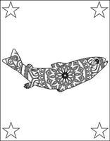 poisson mandala coloration pages. noir blanc main, poisson mandala vecteur