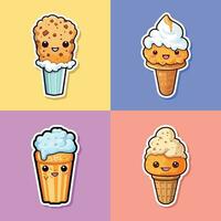 doigt de beurre la glace crème autocollant cool couleurs kawaii agrafe art illustration collection vecteur