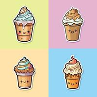 café la glace crème autocollant cool couleurs kawaii agrafe art illustration collection vecteur