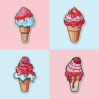 rouge velours la glace crème autocollant cool couleurs kawaii agrafe art illustration collection vecteur