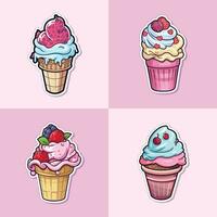 blanc Chocolat framboise la glace crème autocollant cool couleurs kawaii agrafe art illustration collection vecteur