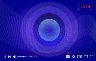 multimédia vidéo joueur avec bleu ondulé arrière-plan, vivre diffusion couverture, vecteur illustration