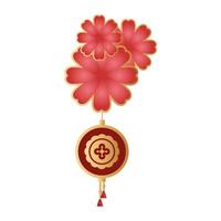 festival de la mi-automne avec gong suspendu en fleur vecteur