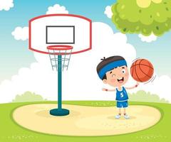 petit enfant jouant au basket vecteur