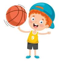 petit enfant jouant au basket vecteur