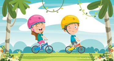 joyeux petits enfants faisant du vélo vecteur