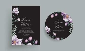 mariage invitation carte ensemble avec fleurs et feuilles aquarelle Cadre vecteur