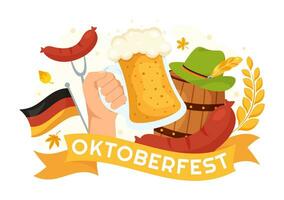 content oktoberfest fête Festival vecteur illustration avec bière, saucisse, pain d'épice, allemand drapeau et ets Contexte plat dessin animé main tiré modèles