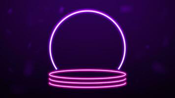 un vide néon podium sur une violet Contexte. brillant 3d plateforme. vecteur