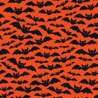 Halloween modèle avec chauves-souris dans le nuit ciel pour fête décoration. mignonne octobre Orange Contexte. vecteur