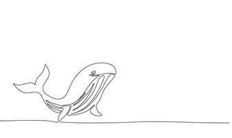 un ligne continu baleine. ligne art océan la vie bannière concept. main dessiné, contour vecteur illustration.