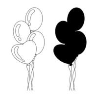 silhouette noire. ballons d'anniversaire. élément de conception. illustration vectorielle isolée sur fond blanc. modèle pour livres, autocollants, affiches, cartes, vêtements. vecteur