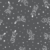 Astronaute chat drôle dans l'espace, modèle sans couture de vecteur. Conception de tissu pour les enfants. vecteur