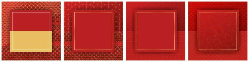 ensemble de Oriental à motifs arrière-plans dans rouge, Jaune et Orange dégradés avec copie espace. rouge est affiche modèle mises en page. vecteur illustration. eps dix