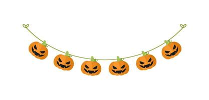 mignonne jack o lanterne mal citrouille guirlande pour Halloween. Facile bannière pendaison fête chic décor vecteur élément.