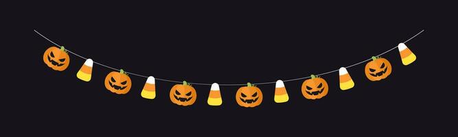 mignonne jack o lanterne mal citrouille et bonbons blé guirlande pour Halloween. Facile tour ou traiter bannière pendaison fête décor vecteur élément.