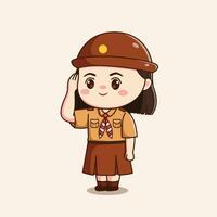 indonésien scout fille saluer mignonne kawaii chibi personnage illustration vecteur