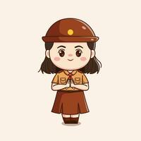 indonésien scout fille salam mignonne kawaii chibi personnage illustration vecteur