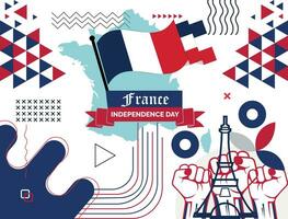 France nationale journée bannière conception. français drapeau et carte thème avec Paris Eiffel la tour Contexte rouge et bleu couleur. la France présidentiel élections. Voyage vecteur