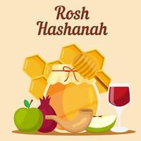 vecteur plat conception rosh hashanah illustration avec pomme, Grenade, et mon chéri