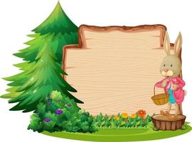 planche de bois vide avec un lapin et un élément de jardin isolé vecteur