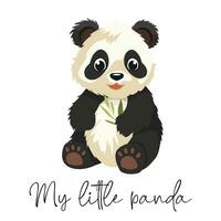 mon peu Panda. mignonne Panda avec eucalyptus. concept Panda bannière carré former. vecteur illustration.