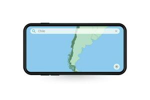 recherche carte de Chili dans téléphone intelligent carte application. carte de Chili dans cellule téléphone. vecteur