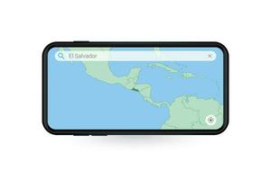 recherche carte de el Salvador dans téléphone intelligent carte application. carte de el Salvador dans cellule téléphone. vecteur