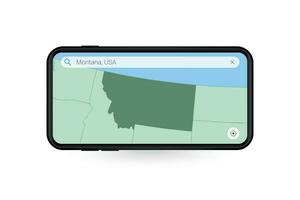 recherche carte de Montana dans téléphone intelligent carte application. carte de Montana dans cellule téléphone. vecteur