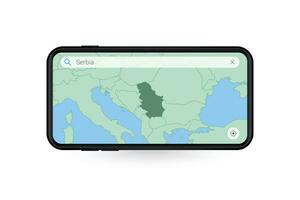 recherche carte de Serbie dans téléphone intelligent carte application. carte de Serbie dans cellule téléphone. vecteur