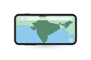 recherche carte de Inde dans téléphone intelligent carte application. carte de Inde dans cellule téléphone. vecteur