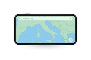 recherche carte de Vatican ville dans téléphone intelligent carte application. carte de Vatican ville dans cellule téléphone. vecteur