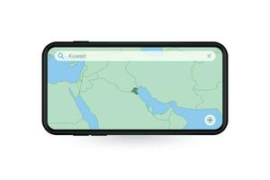 recherche carte de Koweit dans téléphone intelligent carte application. carte de Koweit dans cellule téléphone. vecteur