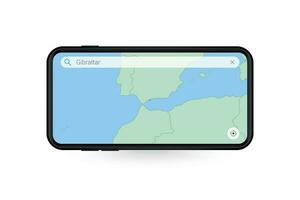 recherche carte de Gibraltar dans téléphone intelligent carte application. carte de Gibraltar dans cellule téléphone. vecteur