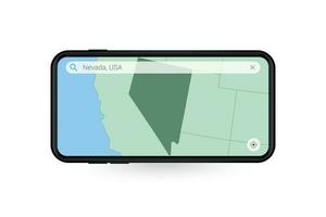 recherche carte de Nevada dans téléphone intelligent carte application. carte de Nevada dans cellule téléphone. vecteur