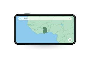 recherche carte de Ghana dans téléphone intelligent carte application. carte de Ghana dans cellule téléphone. vecteur