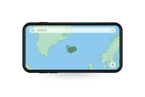 recherche carte de Islande dans téléphone intelligent carte application. carte de Islande dans cellule téléphone. vecteur