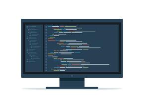 ordinateur Logiciel codage vecteur concept. programmation codage scénario Java, numérique programme code sur moniteur filtrer. vecteur illustration.