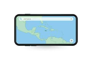 recherche carte de Jamaïque dans téléphone intelligent carte application. carte de Jamaïque dans cellule téléphone. vecteur