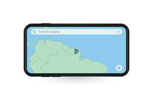 recherche carte de français Guyane dans téléphone intelligent carte application. carte de français Guyane dans cellule téléphone. vecteur