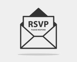 vecteur d'icône rsvp. s'il vous plaît répondre lettre dans l'enveloppe. réponse sur le concept de courrier.